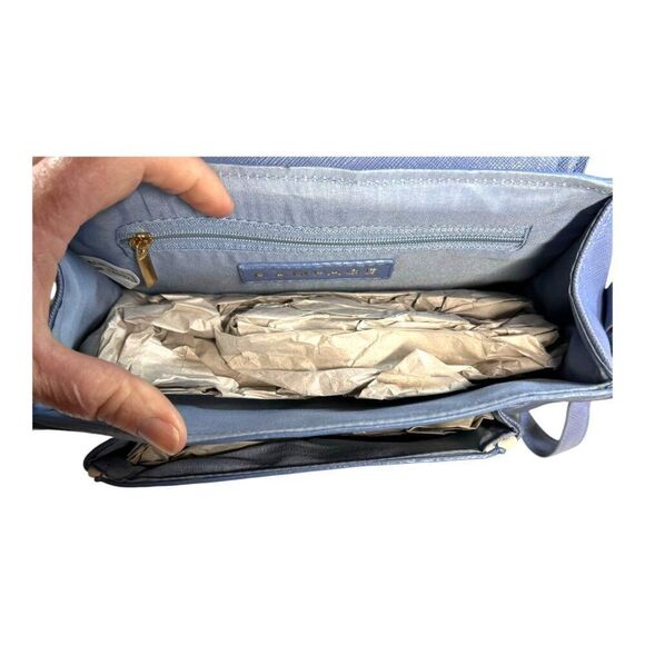 Rampage Womens Blue Faux Leather Crossbody Bag 9” X 7.5”Adjustable Strap & Gold- - Picture 8 of 9